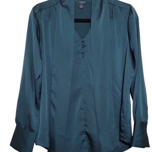 Ann Taylor Petite Teal Blue Satin Blouse